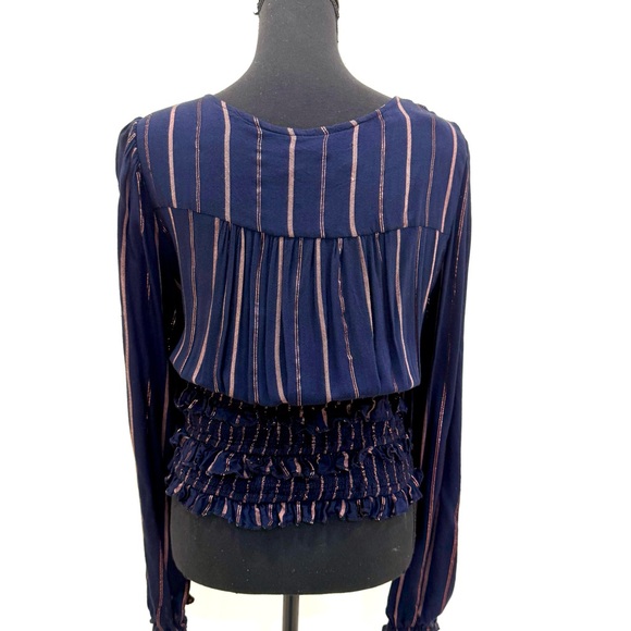 Vintage Navy Blue Blouse with Copper Accents 💃 - Picture 4 of 8